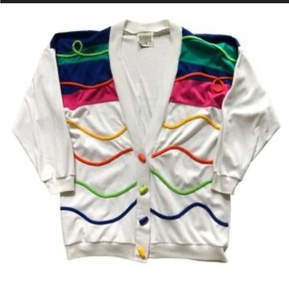 Vintage Barabara Gerwit 80s 90s Scandi Girl Colorful Wave Pattern Cardigan
